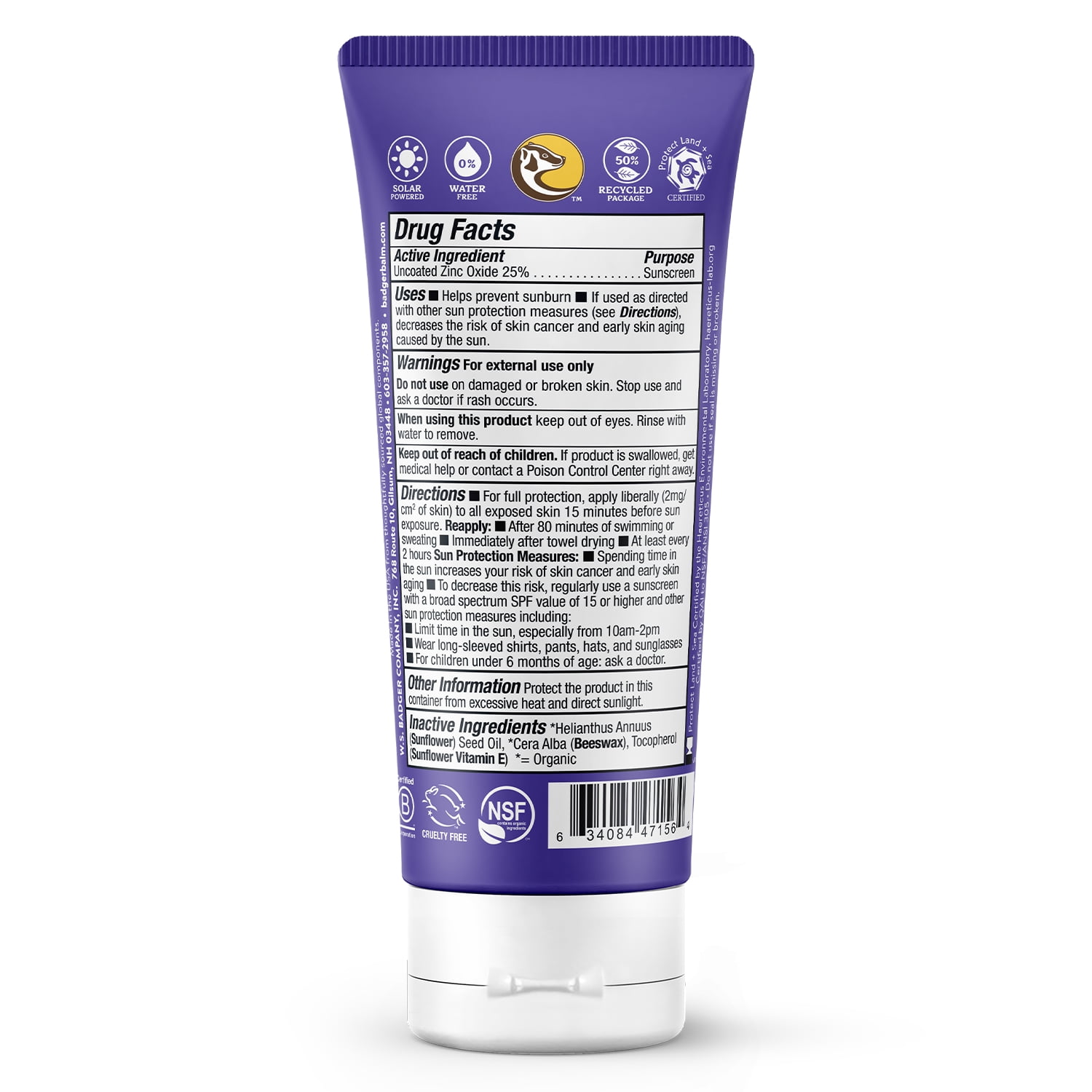 Badger Adventure Mineral Sunscreen Cream, SPF 50, 2.9 fl oz