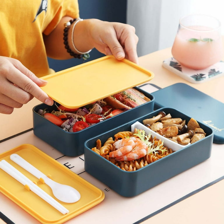 Lunch Boxes for Kids, Plastic Silverware-Bento Box Set with  Dividers,Chopsticks