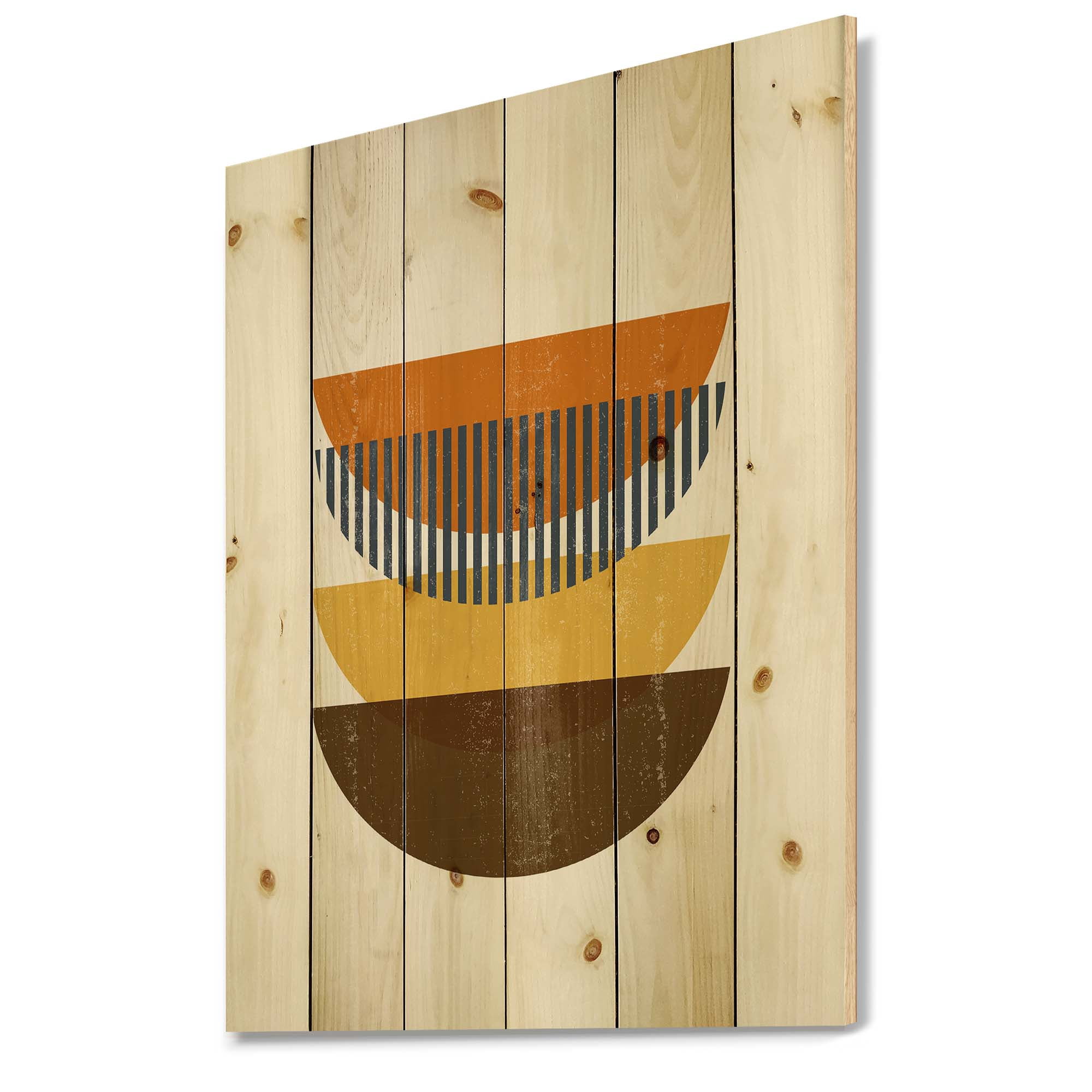 Designart 'Abstract Moon Geometric In Earth Tones' Modern Print on Natural Pine Wood