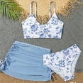 thumbnail image 2 of Godom Girl's 3 Piece Floral Swimsuit Cute V Neck Bikini Set High Waisted Bathing Suit Sheer Mesh Cover Up Skirt,Light Blue, 2 of 5