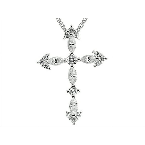 FJC Finejewelers 3mm White Cubic Zirconia Created Antique Shaped Cross Pendant Necklace With 18 Inch Chain