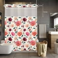 thumbnail image 2 of No Hook Shower Curtain with Snap in Liner, Watercolor Pink Red Rose Waterproof Fabric Bathroom Curtain Mesh Top Window, Vintage Floral Art on Linen Shower Curtains 48x72in, 2 of 9
