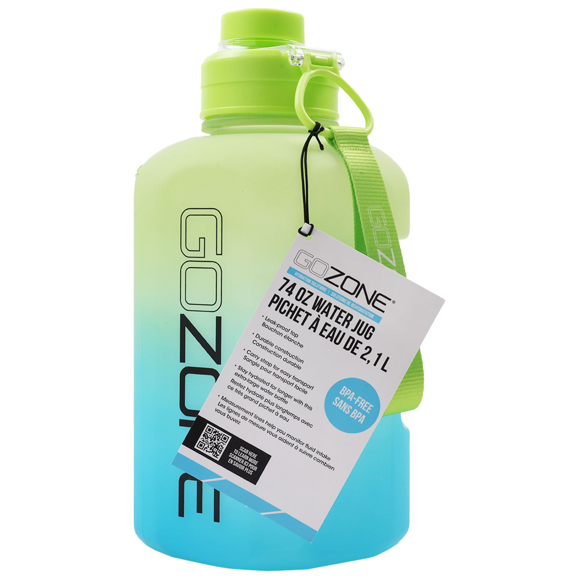 GoZone Water Bottle Jug, Half Gallon Sports Water Jug with Carry Handle, Multi, 74 oz