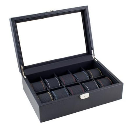 Caddy Bay Collection Black Carbon Fiber Pattern Watch Display Case