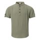 thumbnail image 1 of Camisa de Manga Corta Plisada con Botón de Cuello en V, Mezcla de Algodón de Poliéster Top de Vacaciones de Playa, Suelto para Hombres, 1 of 8