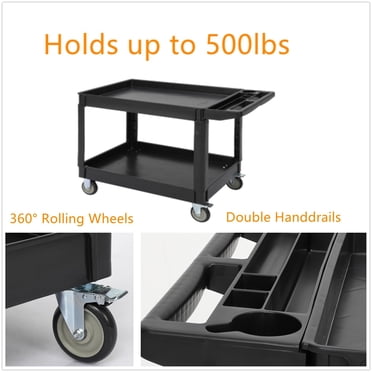 2-Shelf Service Cart With Handle - 500 Lbs Capacity Utility Cart For Warehouse & Garage (45x25 Inches)
