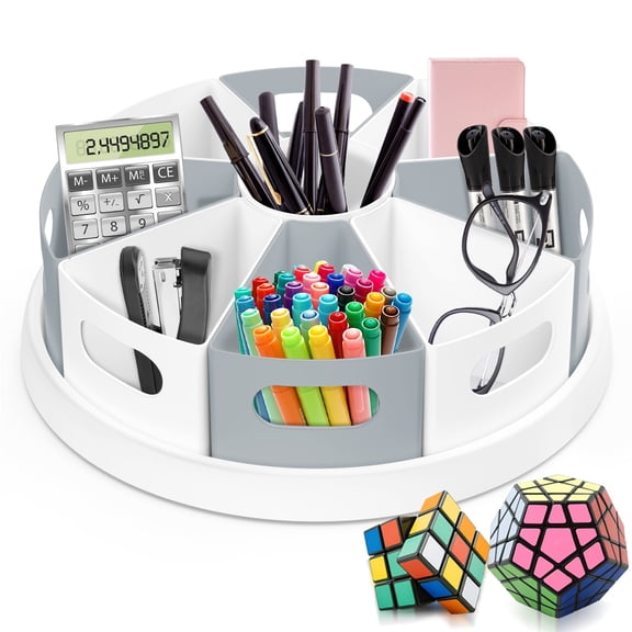 MeCids 360 Rotating Storage Organizer Desk Organizers Pen Holder– 12” Lazy Susan Style Caddy with Removable Bins, for Home Office Supplies, Art Supplies, Make-up & Kitchen Use