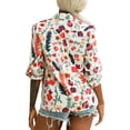 thumbnail image 4 of Sonducket Blusa informal con botones de manga larga y estampado de gasa para mujer Prendas para la parte del cuerpo Blanco 3XL, 4 of 6