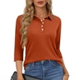 thumbnail image 2 of Qwertyu Women's Polo Shirts 3/4 Sleeve Cotton Collared T Shirt Golf Shirt Business Casual Tee Uniform Tops 3-Button Ginger 2XL, 2 of 5