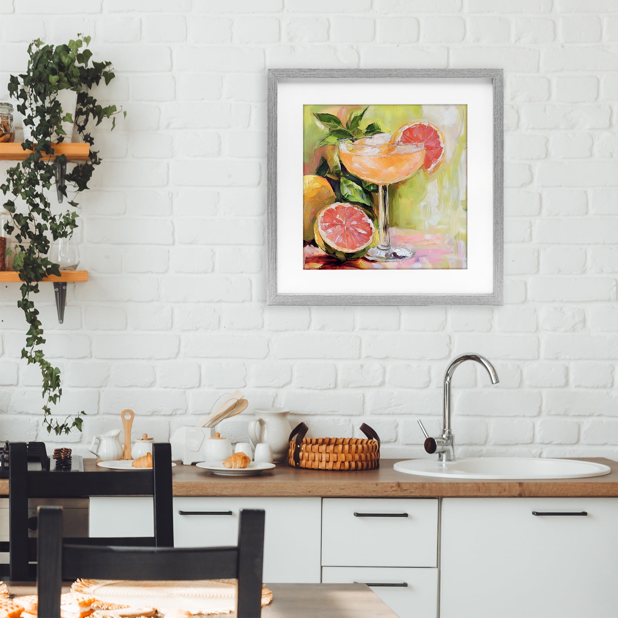 Stupell Industries Grapefruit Summer Cocktail Gray Framed Print Under Glass, design by Riley B