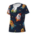thumbnail image 2 of Naloa Spaceships and Stars Print T-Shirts Short Sleeve V Neck Tees for Women Fashion Tops Trendy Lightweight Soft Casual Summer Outfits Clothes, 2 of 5