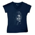 thumbnail image 5 of Sugar Skull Lace Women's V-Neck T-shirt Black White Day of the Dead Gothic Beauty Monochrome Dia de Los Muertos Elegant Tee, 5 of 7