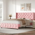 thumbnail image 7 of 4 EVER WINNER Queen Bed Frame, PU Leather Upholstered Platform Bed Frame with Diamond Tufted Headboard and Wingback, Pink, 7 of 7