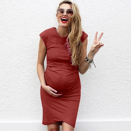 

Tangnade pregnant costumes for women maternity dress Women Fashion Solid Color Sleeveless Maternity Pregnat Comfortable Midi Dresse