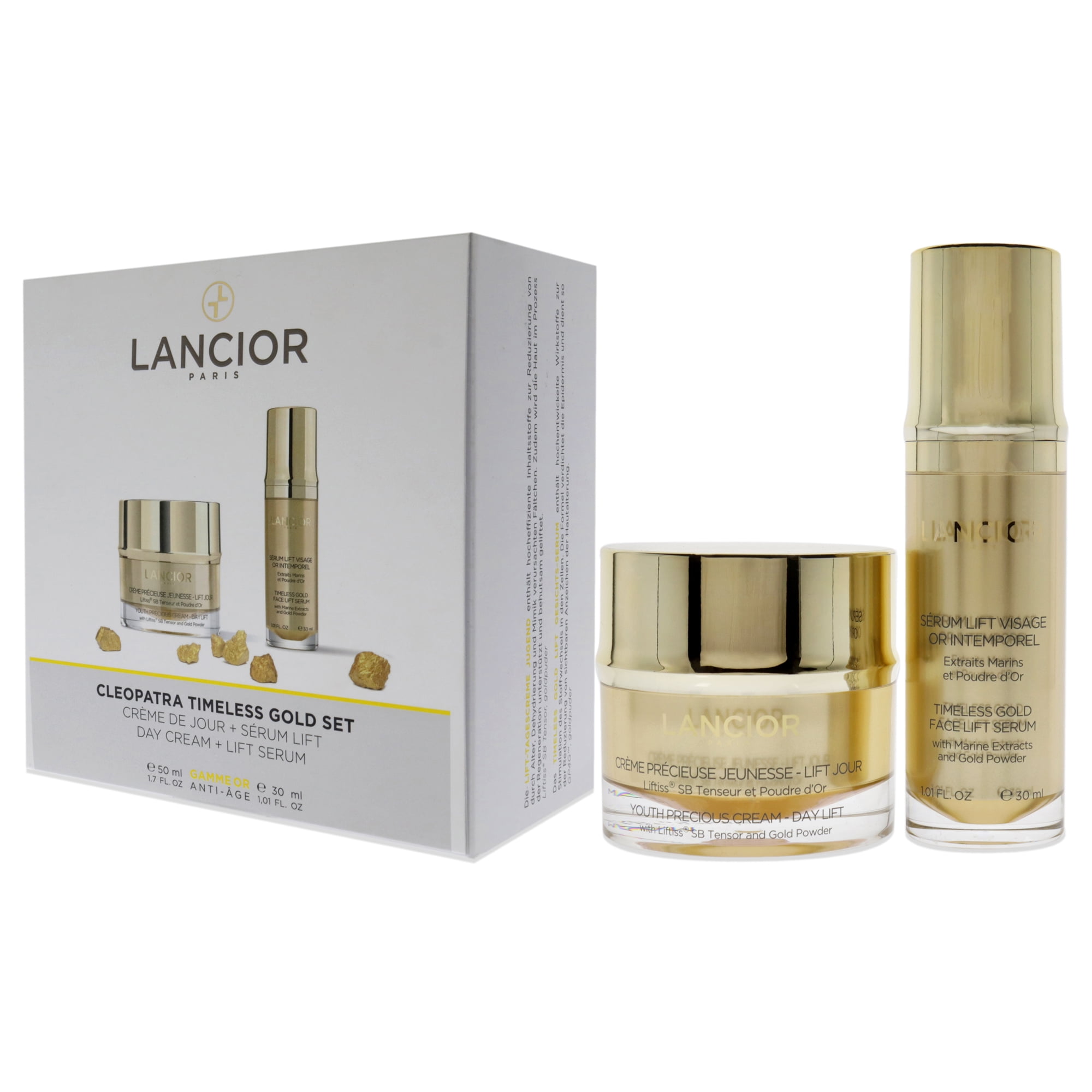Lancior Timeless Gold Cleopatra Set , 2 Pc 1.7oz Youth Precious Cream - Day Lift, 1oz Timeless Gold Face Lift Serum