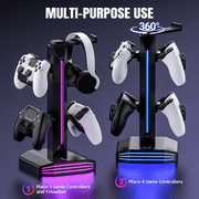 RGB Headphone Stand 9 Light Modes, Game Controller Holder for Desk Headset Stand 2 USB Charging and 1 Type-C Gamepad Earphone Accessories