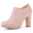 thumbnail image 1 of Unique Bargains Women's Solid Color Rounded Toe Block Heel Ankle Booties, 1 of 6