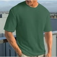 thumbnail image 4 of Wyobmus Summer T-Shirts for Men Casual Pure Color Tee Round Neck Short Sleeved Knitted Ribbed T-Shirt Olive Green, 4 of 7