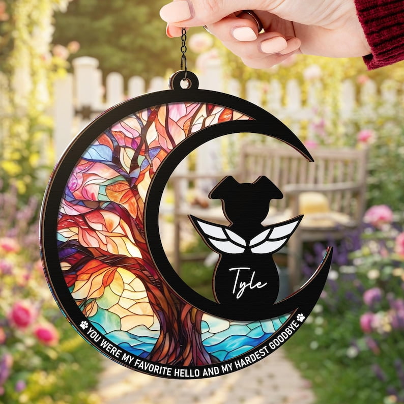 Dog Memorial Suncatcher - DIY Pet Sympathy Gift Card, Loss of Dog Keychain, You Were My Favorite Hello Ornament, Dog Mom Sympathy