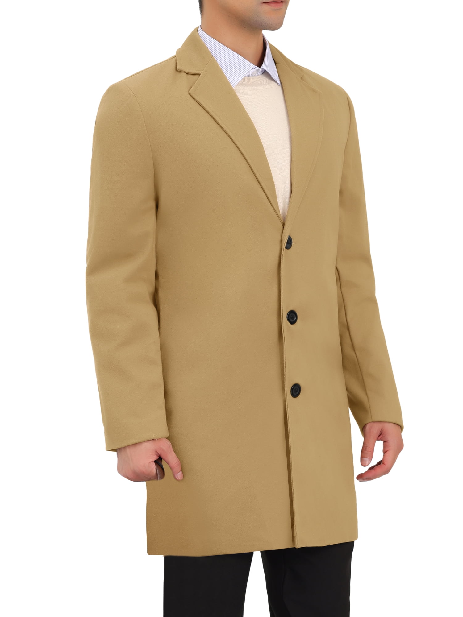 Unique Bargains Men's Trench Notch Lapel Single Breasted Classic Long Overcoat XL Khaki