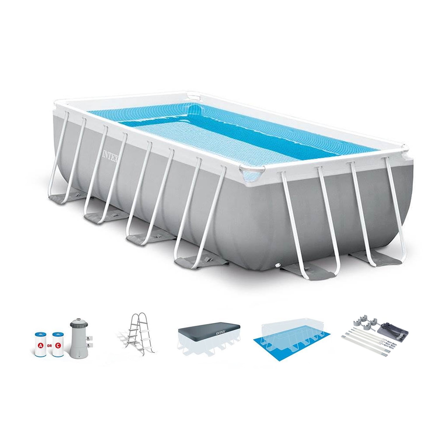 INTEX Metal Frame Steel Tube Rectangular Ground Swimming Pool Filter Set Summer 