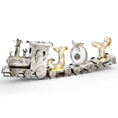 Metal Train Bell - Holiday Antique Silver Metal Christmas Train Decoration W/Lights Bells on Track