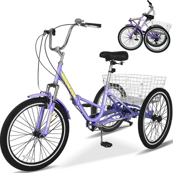 Lilypelle 24/26 inch Adult Tricycle for Women Men Seniors 7-Speed Three Wheel Cruiser Bike Trike with Large Basket, Low Step Through Frame,Exercise Shopping Tricycle Adult (Foldable&Non-foldable)