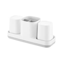 Hiroekza Space-Saving Toothbrush & Cup Holder (2 Mouthwash Cup Include) Waterproof Plastic Bathroom Organizer with Drainage for Sink Countertop White