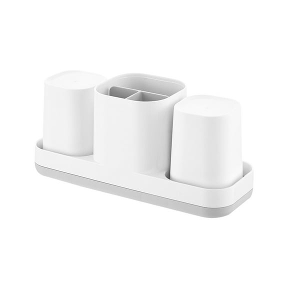 Hiroekza Space-Saving Toothbrush & Cup Holder (2 Mouthwash Cup Include) Waterproof Plastic Bathroom Organizer with Drainage for Sink Countertop White