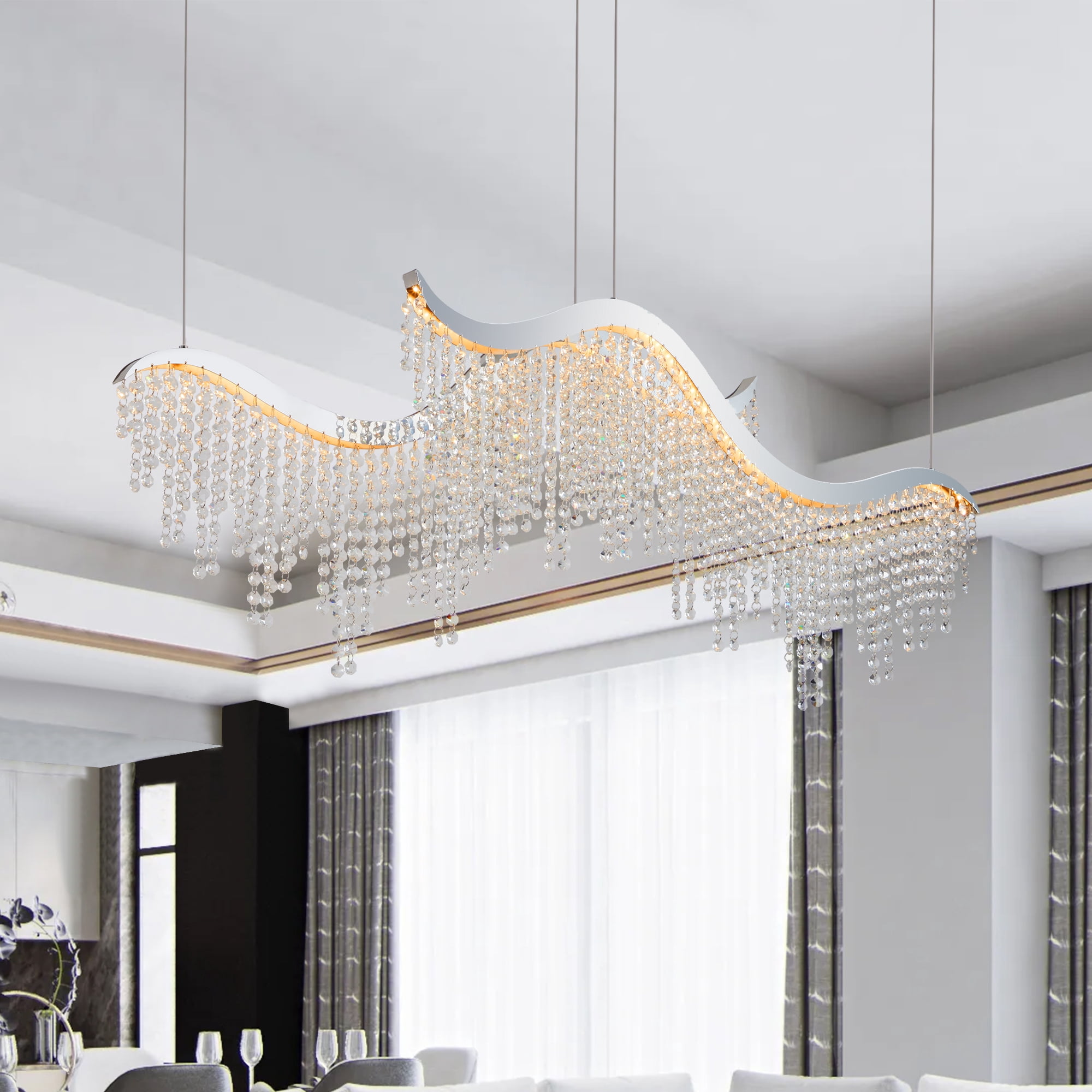 Mordern Luxury Waterfall 180-strand Crystal Chandeliers for Dining Room,Adjustable Color Temperature 3000K 4000K 6000K