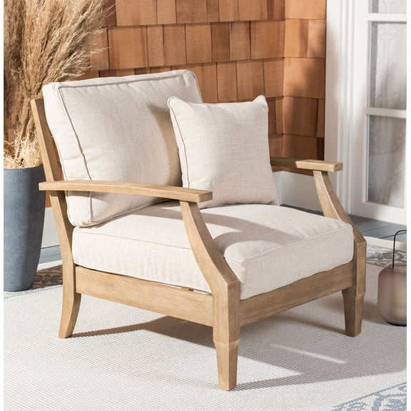 Ssafavieh Martinique Coastal Eucalyptus Wood Solid Print Armchair, Natural / Beige