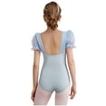 thumbnail image 2 of Doomiva Kids Girls Puff Sleeve Ballet Leotard Toddler Dance Mesh Spliced Gymnastics Bodysuit Outfit Light Blue 170, 2 of 7
