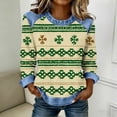 thumbnail image 3 of Craaazy Loose Fit Women's Green Spirit Prints Denim Patchwork St Patricks Day Long Sleeve T Shirts Gifts, 3 of 5