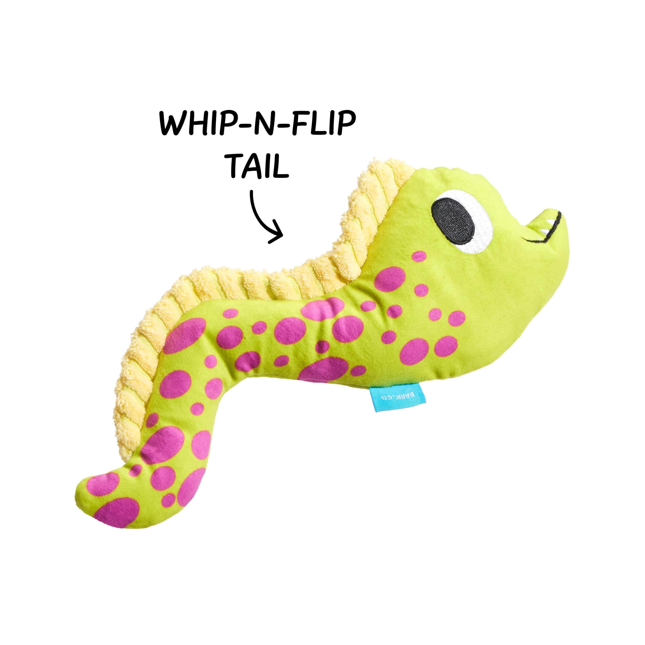 BARK Maury Eel Ocean Eel Squeaky Plush Dog Toy, Green
