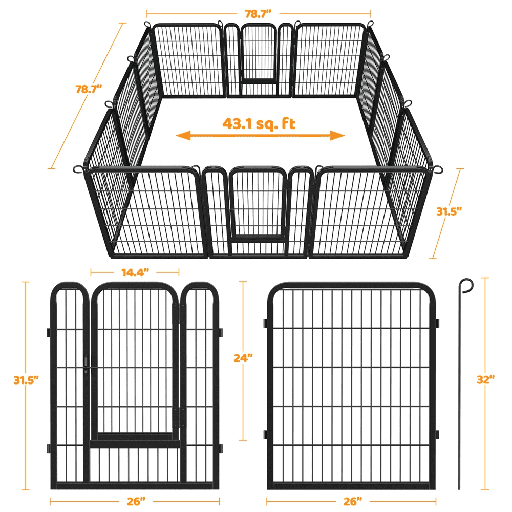 Alden Design 31.5 inch Tall 12 Panels Metal Dog Playpen Fence for Exercise, Black