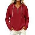 thumbnail image 3 of QATAINLAV Woman Quarter Zip Hoodie Solid Color Waffle Long Sleeve Shirts Casual Loose Fall Hooded Sweatshirt Wine XL, 3 of 8