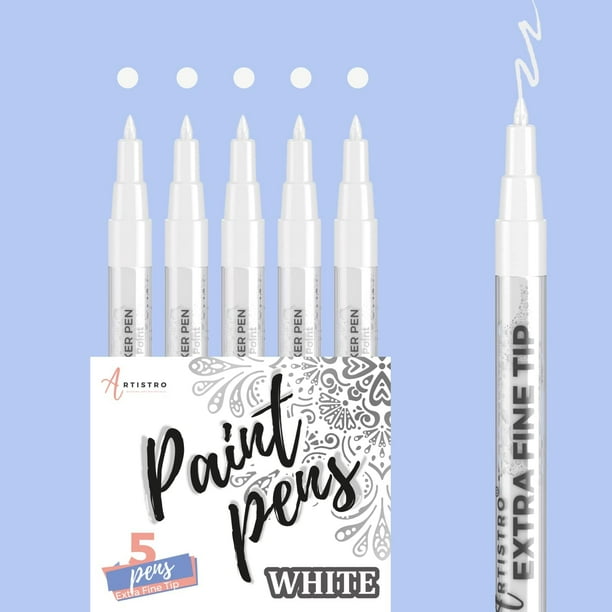 Artistro White Paint Pens, ExtraFine Tip, Set of 5 White Markers