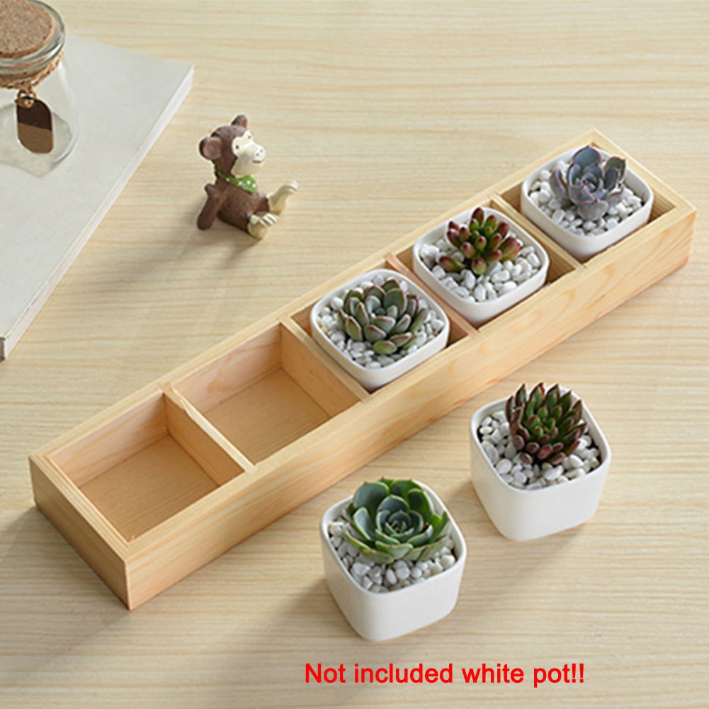 5-Grid Wooden Succulent Plant Fleshy Flower Pot Box Tray Decorative Containers 