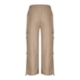 thumbnail image 7 of Hueook Pants for Women Drawstring Waist Cargo Pants Loose Fit Casual Trousers with Pockets Fall Khaki XL, 7 of 7