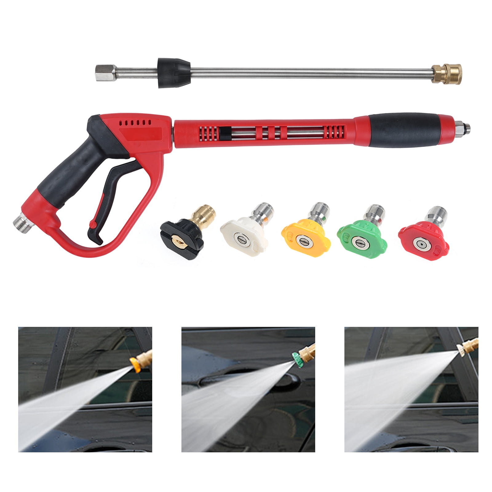NFTIGB Pressure Washer Gun 5000 PSI Powerful Washing Tool 40 inches / 101.6 cm Length 1/4 inch Quick Connect with M22 Hose Connector 5 Nozzle Tips Tip Holder Safety Lock