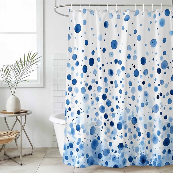 Blue Polka Dot Waterproof Fabric Shower Curtain,Modern Art Abstract Watercolor Dot Waterproof Fabric Shower Curtain for Bathroom Curtains Bathtubs Hotel Shower Curtains with 12 Hooks Standard 66x72