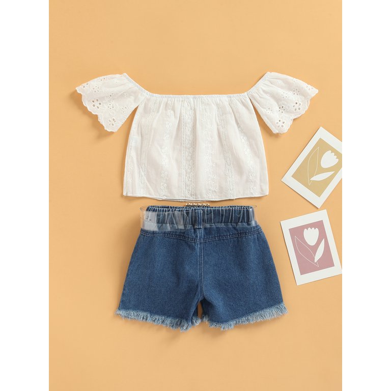 Canrulo 3Pcs Toddler Baby Girls Summer Clothes Off Shoulder Halter