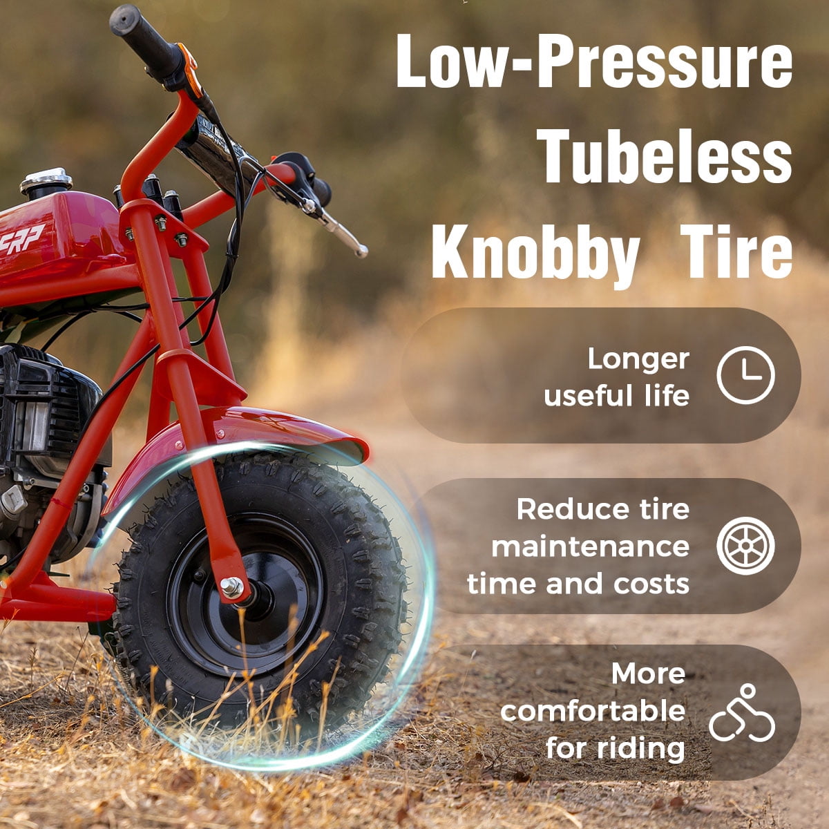 FRP DB003 Mini Bike for Kids, 50CC Gas Mini Bike, Gas Kids Dirt Bike, EPA Approved Trail Mini Bikes Dirt Bikes Up to 20mi- Ultra Edition, Red Flame