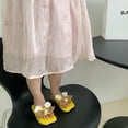 thumbnail image 3 of ZACPNCV Girl's Bow Open Toe Slip on Slippers PU Leather Slides Flat Sandals Yellow 3.5-4 Years, 3 of 6