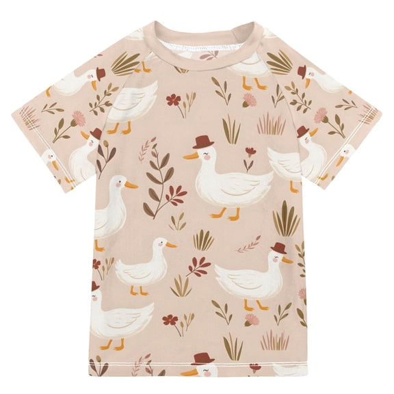 FORMRS Boys Rash Guard Short Sleeves Swim Shirt Quick Dry UPF 50 Sun Protection, Sizes 3-12T, Cartoon Goose Pattern