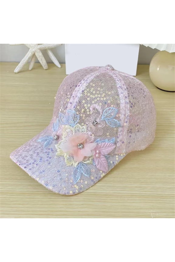 Women Lace Pearl Embroidered Sun Visor Hat Mesh Breathable Foldable Adjustable Sport Baseball Cap for Running Travel OutdoorPink,One Size