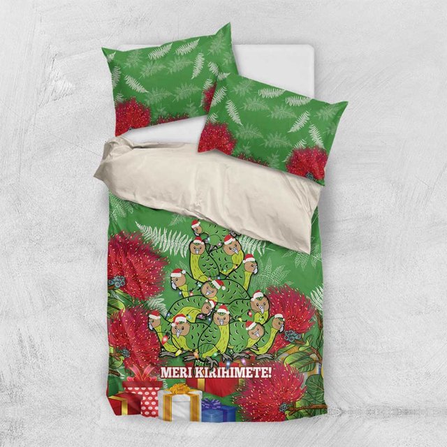 Juego de cama de Navidad Kakapo Nueva Zelanda Meri Kirihimete Pohutukawa - Verde