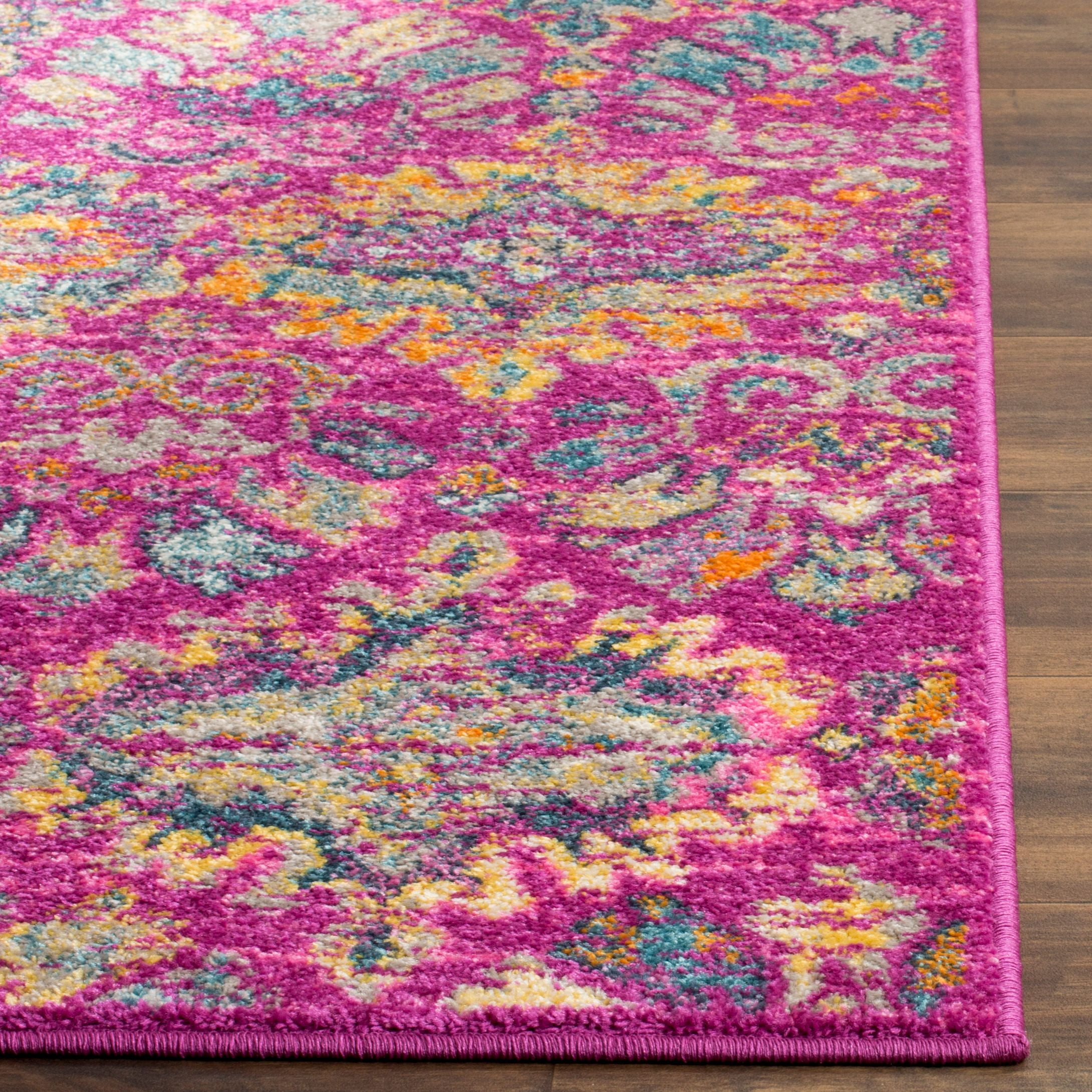 SAFAVIEH Madison Britton Geometric Floral Runner Rug, Fuchsia/Blue, 2'3" x 6'