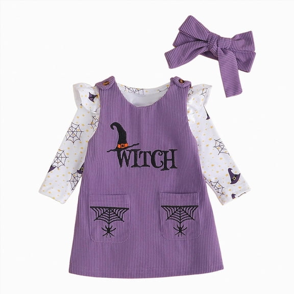 HCNTES Baby Girl Clothes Halloween Outfits for Baby Girls Ruffle Romper Ghost Pumpkin Suspender Overalls Dress Skirt Sets Fall Winter Clothes