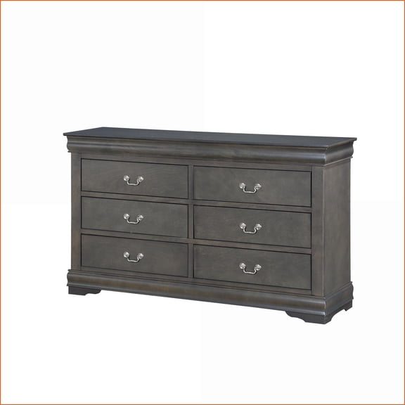 Dressers | Traditional Louis Philippe Dark Gray 6-Drawer | Dark Gray | Synthetic Wood